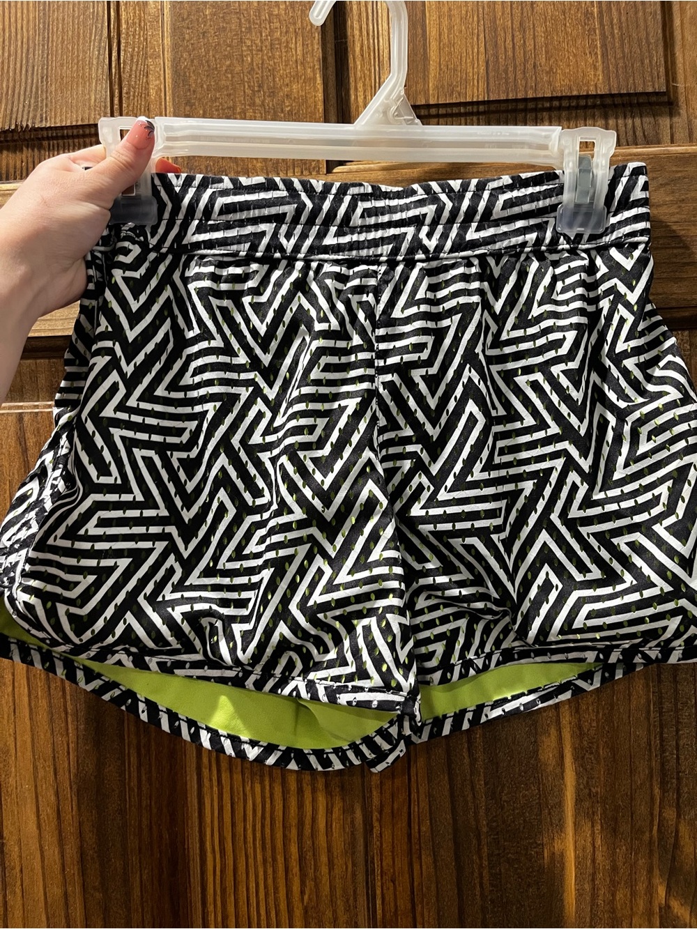 Black & White Geo Print Women's Athletic Shorts with Lime Accent